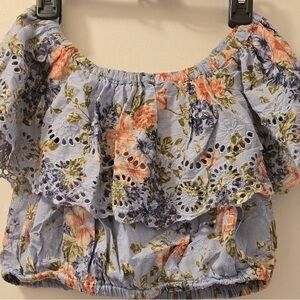 Floral Off-Shoulder Top - Blue and Orange